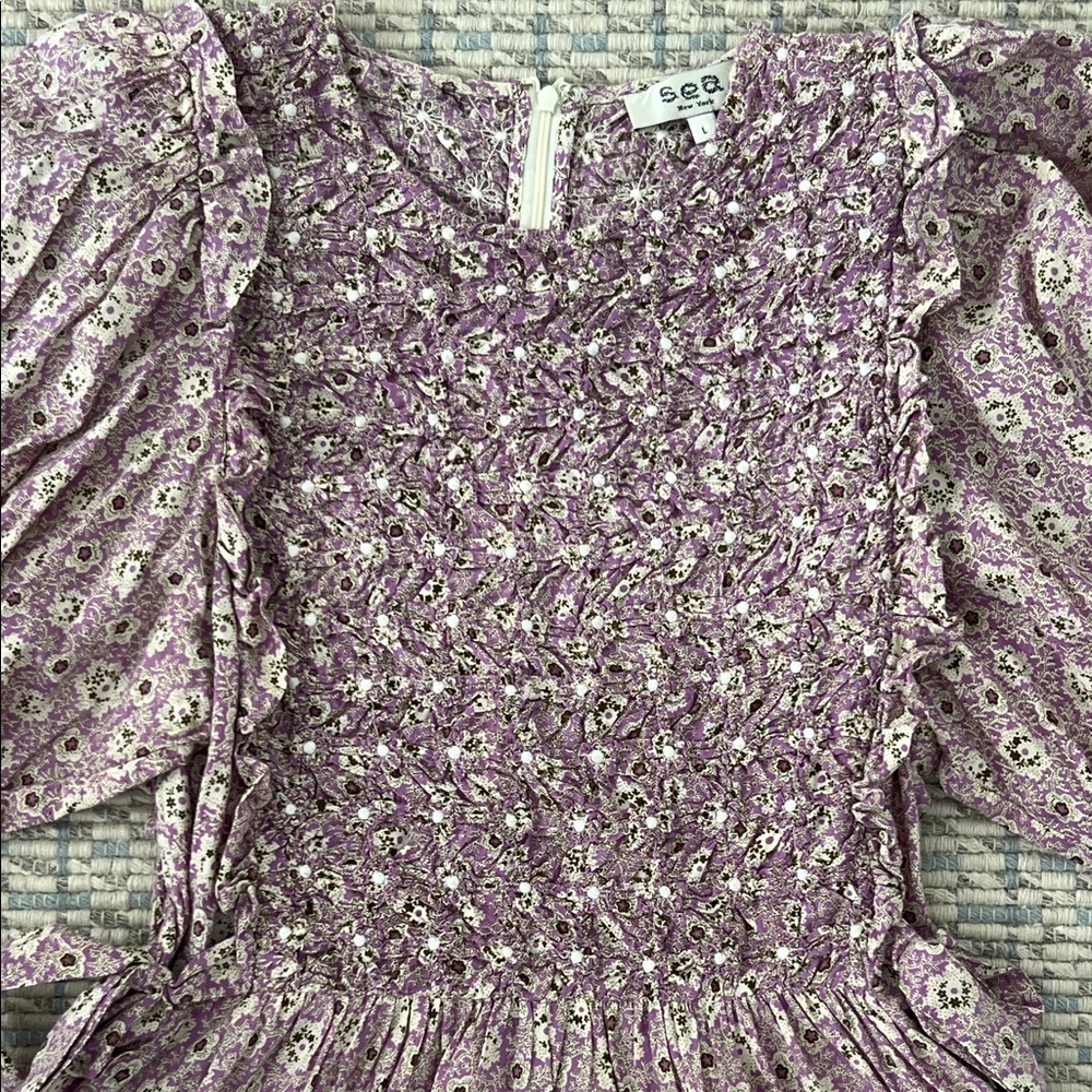 Sea New York Light Lilac Ida Puff Sleeve Smocked Dress Size Large - Picture 4 of 5